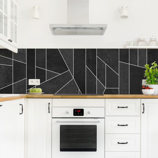 Küchenrückwand - Schwarz Weiß Geometrie Aquarell