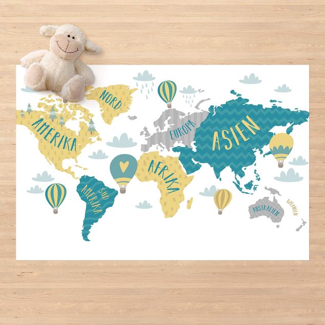 Teppich für Balkon Weltkarte mit Heißluftballon