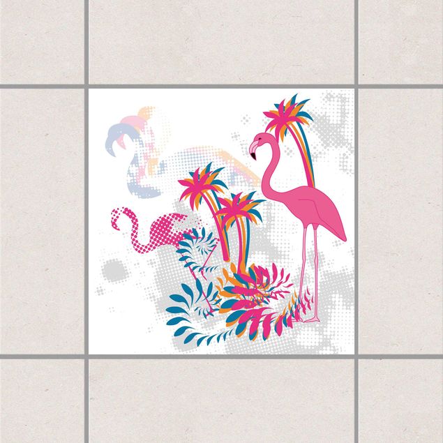 Fliesenfolie Muster Tanz der Flamingos
