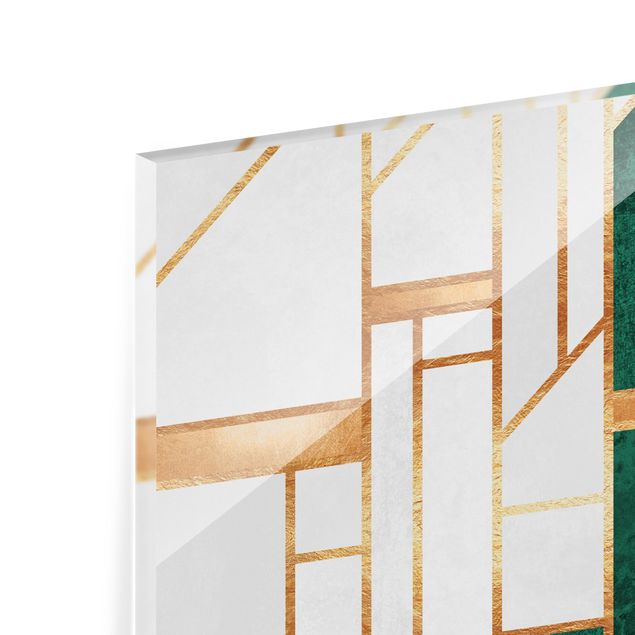 Spritzschutz Glas - Emerald und Gold Geometrie - Panorama 5:2