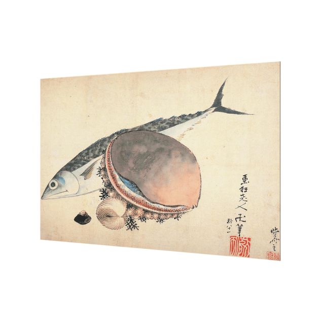 Spritzschutz Glas - Katsushika Hokusai - Makrele und Seemuscheln - Querformat - 3:2