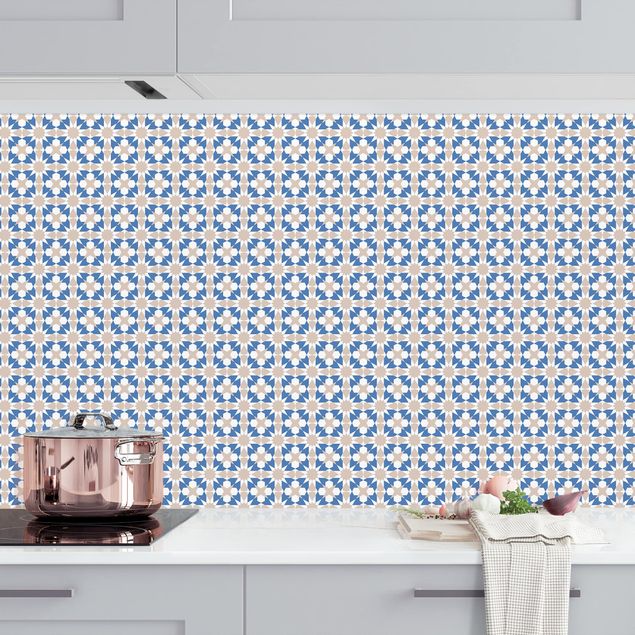 Platte Küchenrückwand Orientalisches Muster mit blauen Sternen
