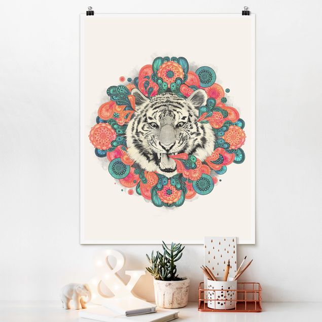 Poster - Illustration Tiger Zeichnung Mandala Paisley - Hochformat 4:3
