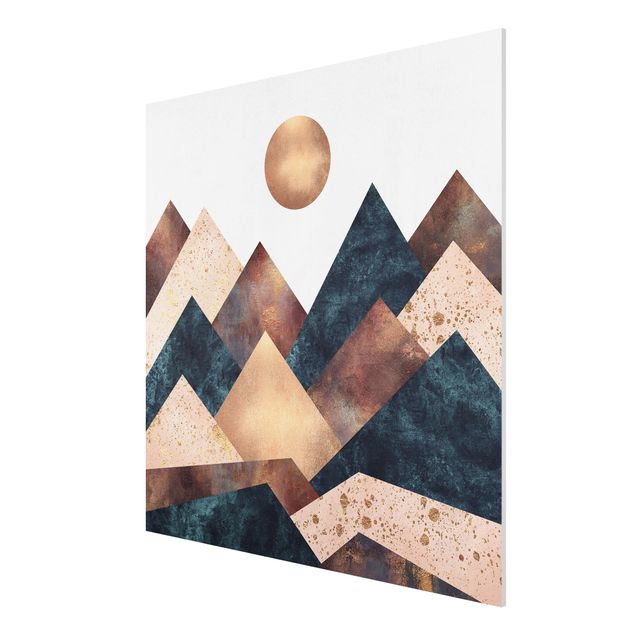 Forex Fine Art Print - Geometrische Berge Bronze - Quadrat 1:1