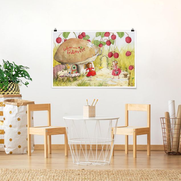 Moderne Poster Erdbeerinchen Erdbeerfee - Unter dem Himbeerstrauch