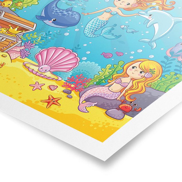 Poster - Meerjungfrau - Unterwasserwelt - Quadrat 1:1