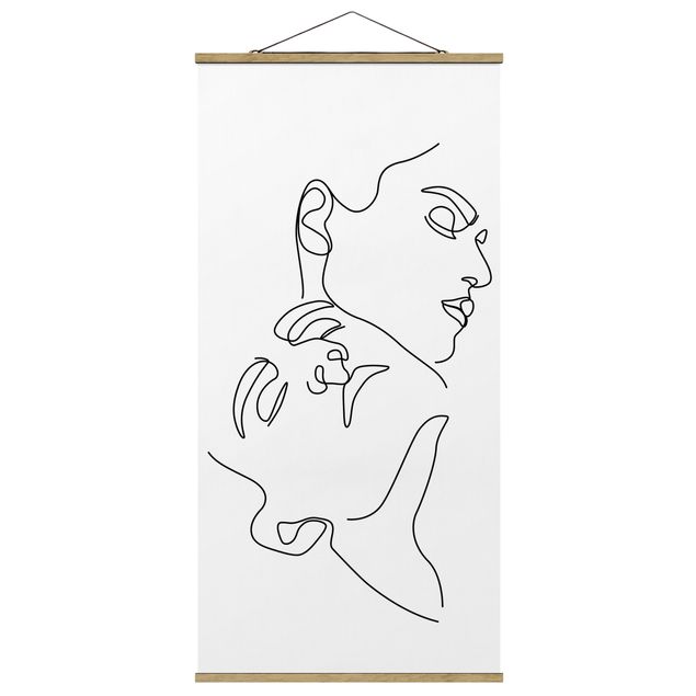 Stoffbilder mit Posterleisten Line Art Frauen Gesichter Weiß