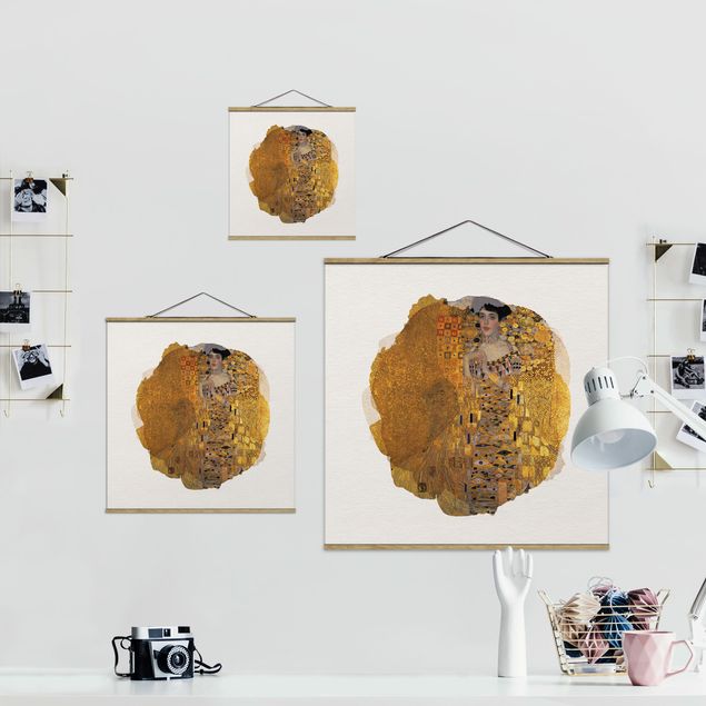 Stoffbild mit Posterleisten - Wasserfarben - Gustav Klimt - Adele Bloch-Bauer I - Quadrat 1:1