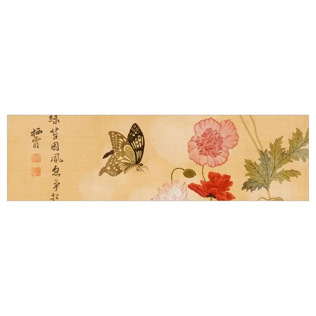 Motiv Küchenrückwand Yuanyu Ma - Mohnblumen und Schmetterlinge