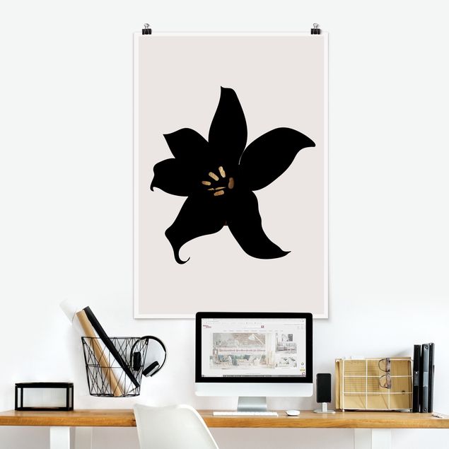 Wand Poster XXL Grafische Pflanzenwelt - Orchidee Schwarz und Gold