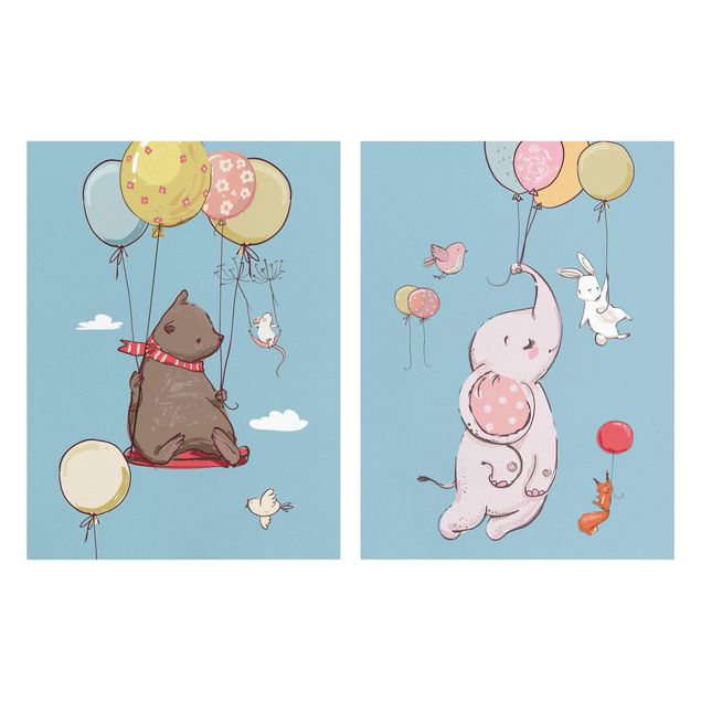 Leinwandbilder kaufen Süße Tiere fliegen am Luftballon