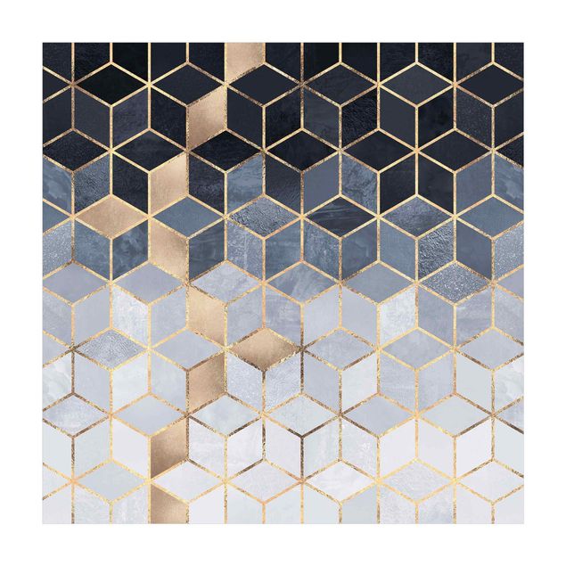 Abstrakte Teppiche Blau Weiß goldene Geometrie