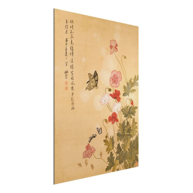 Wandbilder Yuanyu Ma - Mohnblumen und Schmetterlinge