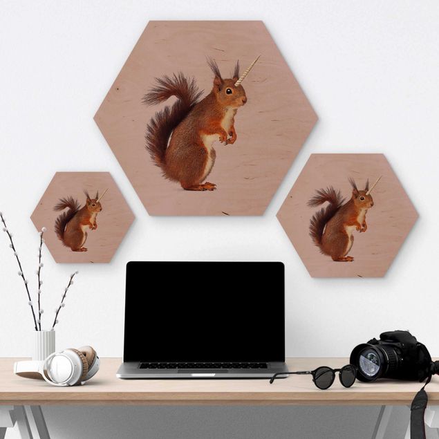Hexagon Bild Holz - Jonas Loose - Einhörnchen