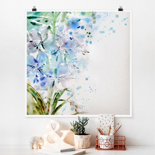 Poster - Aquarell Blumen Lilien - Quadrat 1:1