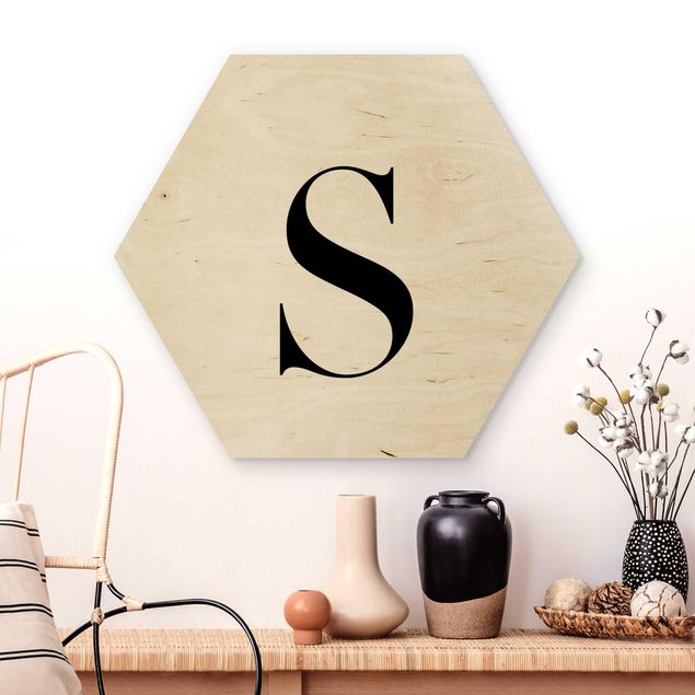 Holzbild mit Spruch Buchstabe Serif Weiß S
