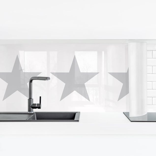 Küchenrückwand selbstklebend Große Graue Sterne auf Weiß