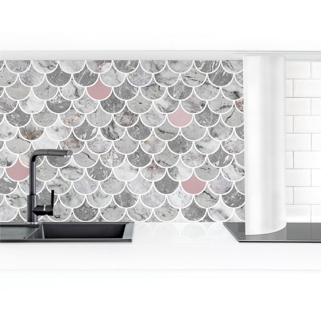 Küchenrückwand selbstklebend Fischschuppen Fliesen Marmor - Grau-Roségold