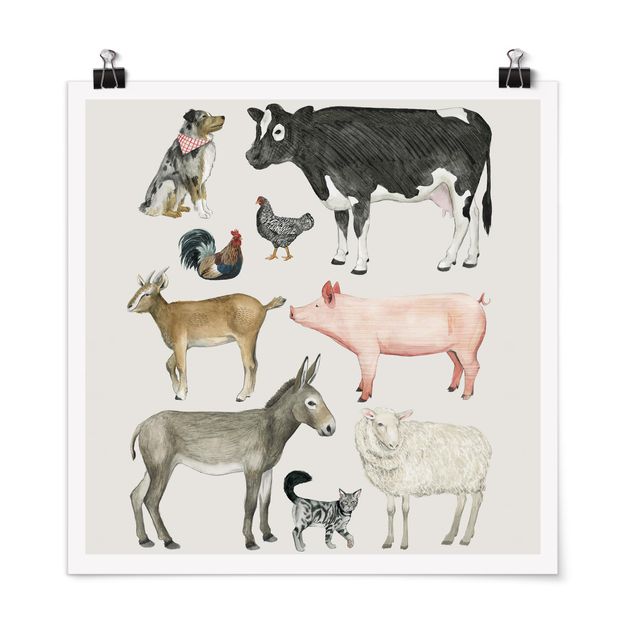 Moderne Poster Bauernhof Tierfamilie I