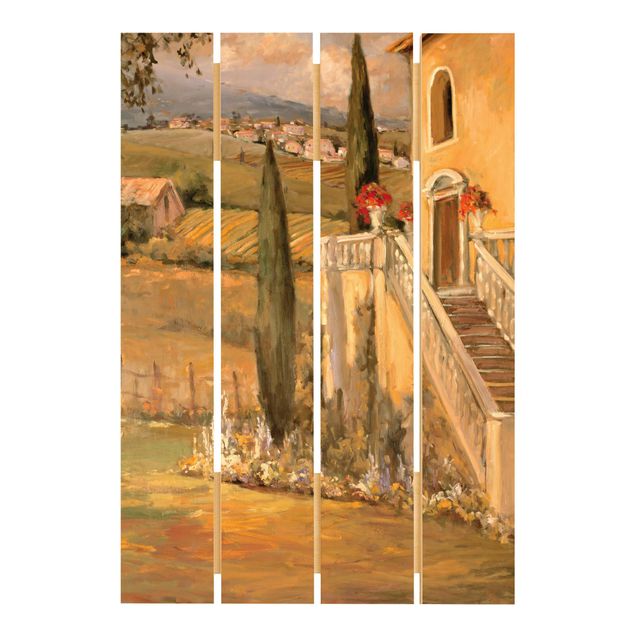 Holzbild - Italienische Landschaft - Haustreppe - Hochformat 3:2