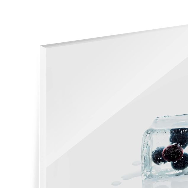 Spritzschutz Glas - Früchte im Eiswürfel - Panorama - 5:2