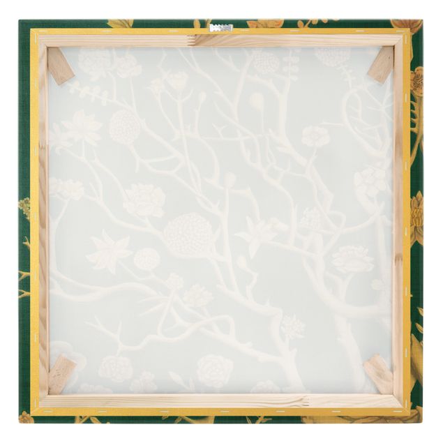 Leinwandbild Gold - Chinoiserie Blumen in der Nacht II - Quadrat 1:1