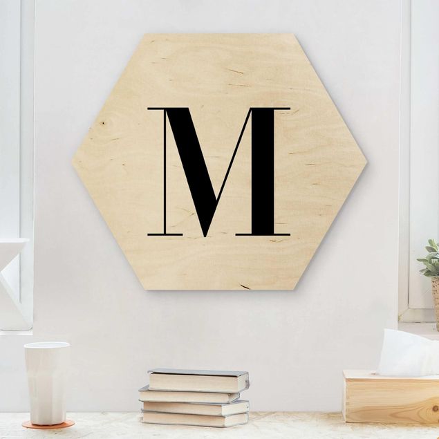Bilder auf Holz Buchstabe Serif Weiß M