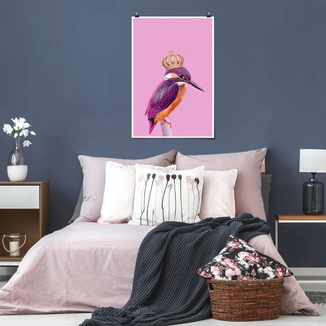 Tiere Poster Rosa Eisvogel mit Krone