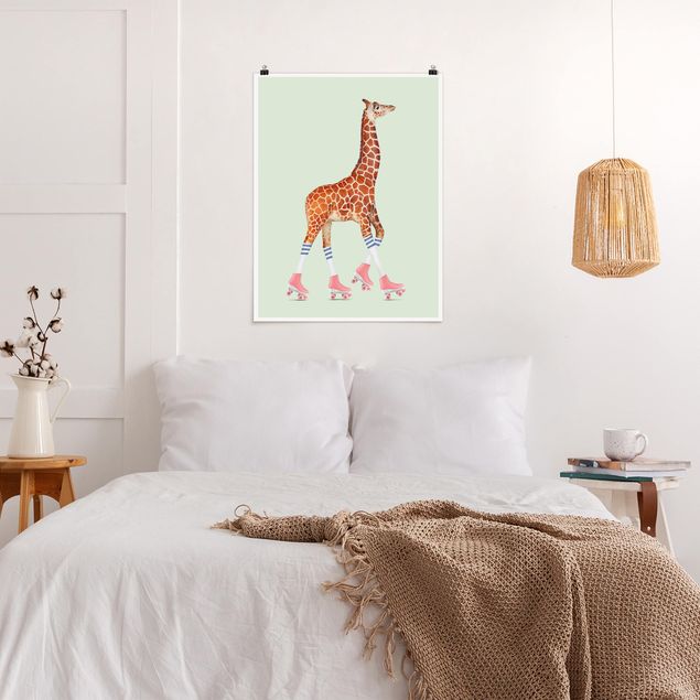 Poster - Jonas Loose - Giraffe mit Rollschuhen - Hochformat 3:4