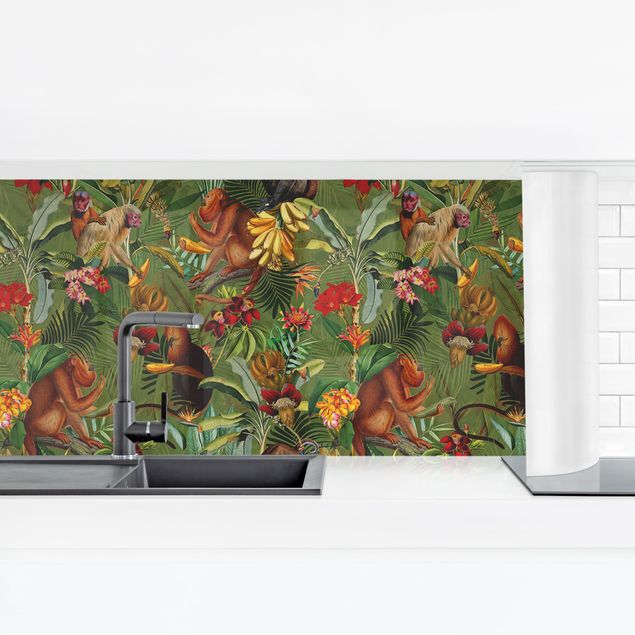 Küchenrückwand selbstklebend Tropische Blumen mit Affen I