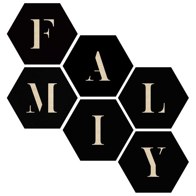 Hexagon Bild Holz 6-teilig - Buchstaben FAMILY Weiß Set II
