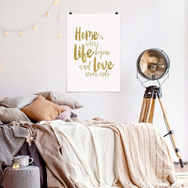 Moderne Poster Home is where Life begins Gold