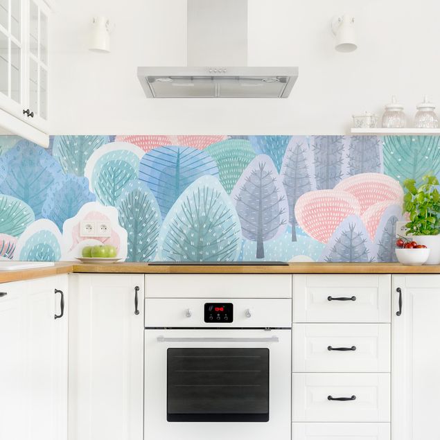 Küchenrückwand selbstklebend Glücklicher Wald in Pastell