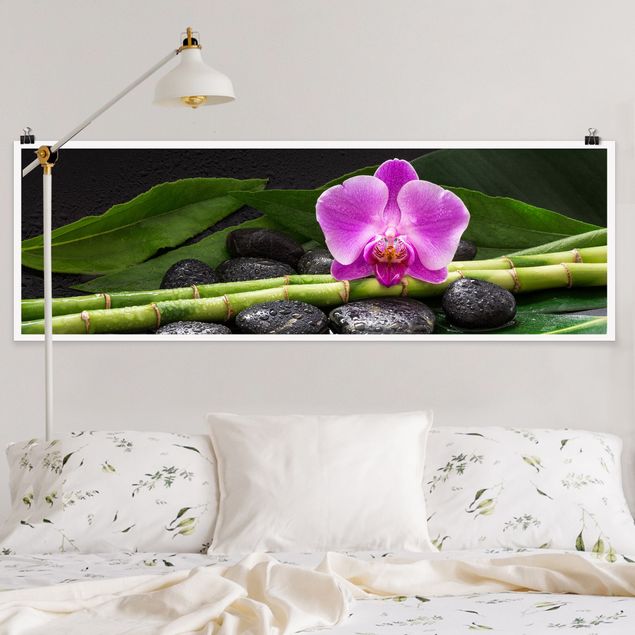 XXL Poster Grüner Bambus mit Orchideenblüte