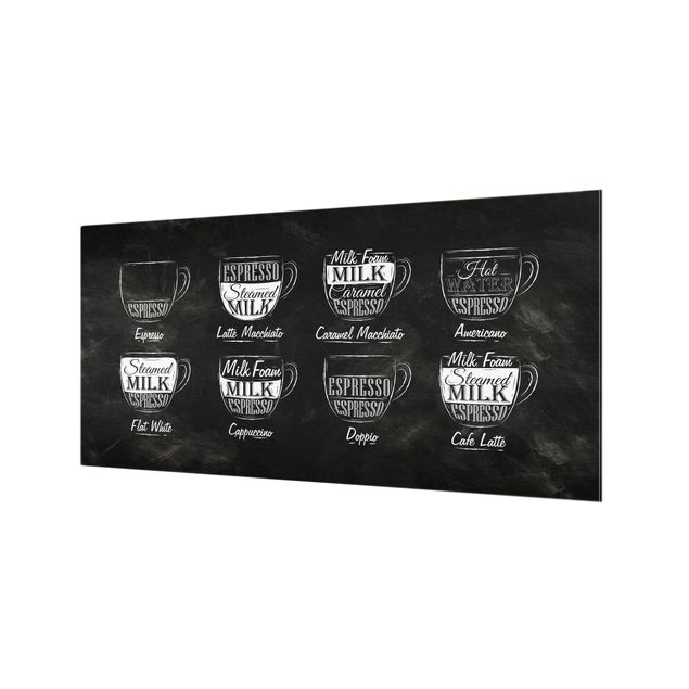 Spritzschutz Glas - Kaffeesorten Kreidetafel - Querformat - 2:1