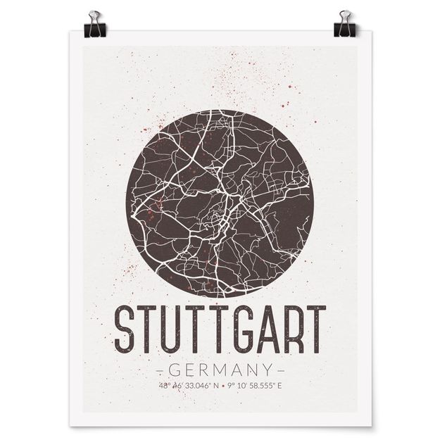 Poster - Stadtplan Stuttgart - Retro - Hochformat 3:4
