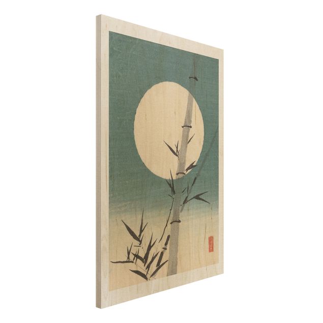 Holzbilder Natur Japanische Zeichnung Bambus und Mond