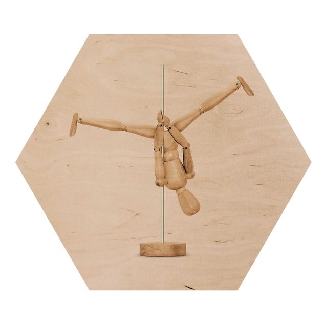 Hexagon Bild Holz - Jonas Loose - Poledance mit Holzfigur