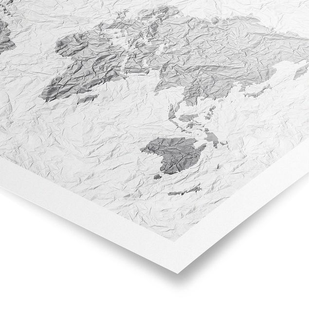Poster kaufen Papier Weltkarte Weiß Grau