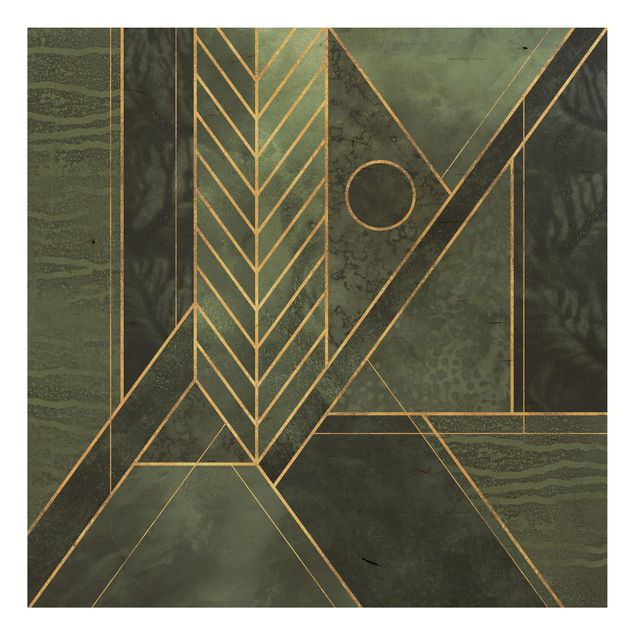Holzbild - Geometrische Formen Smaragd Gold - Quadrat 1:1