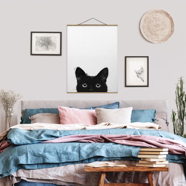 schöne Bilder Illustration Schwarze Katze auf Weiß Malerei