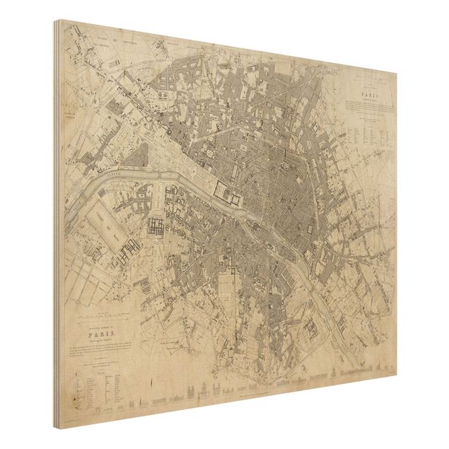 Holzbilder Syklines Vintage Stadtplan Paris