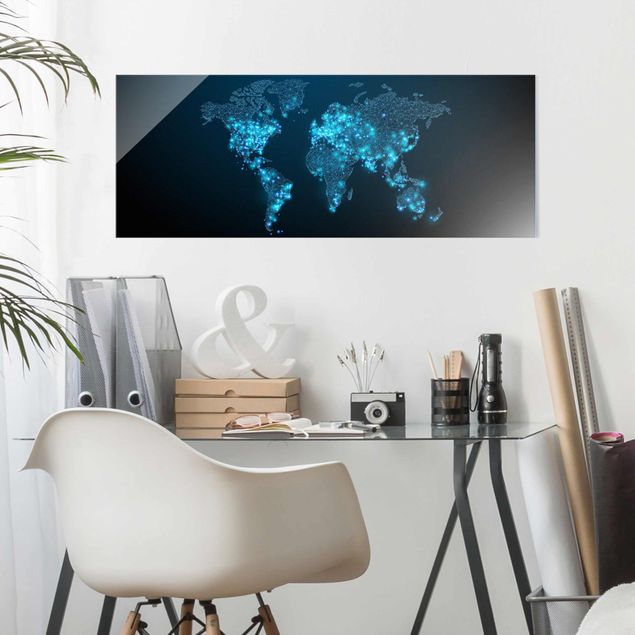 Glas Wandbilder Connected World Weltkarte