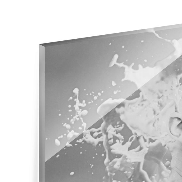 Glasbild - Milch & Kaffee Kuss schwarz weiß - Panorama Quer
