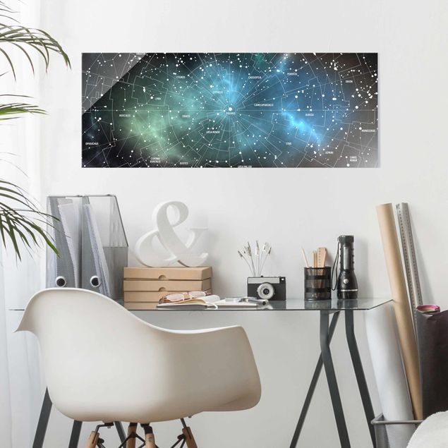 Bilder auf Glas Sternbilder Karte Galaxienebel