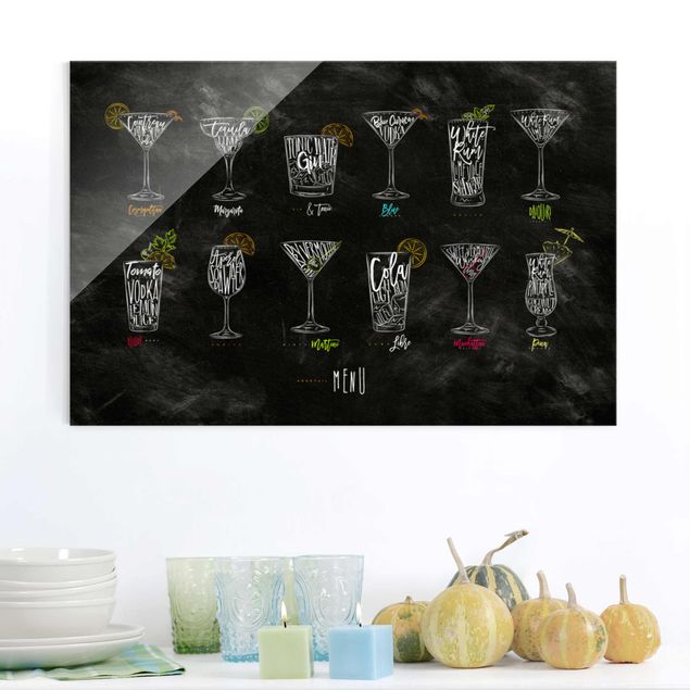 Glasbild schwarz-weiß Cocktail Menu