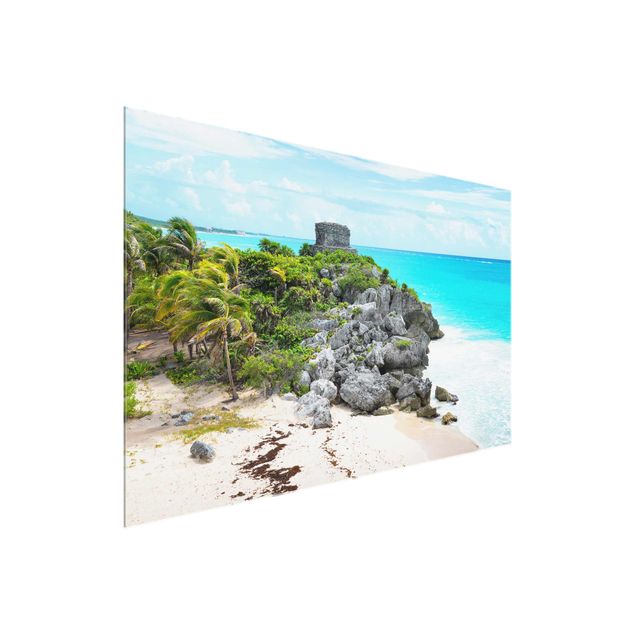 Glasbilder XXL Karibikküste Tulum Ruinen
