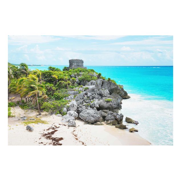 Glasbilder Strand Karibikküste Tulum Ruinen
