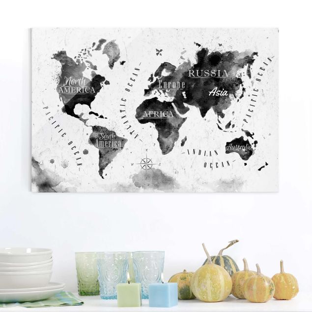 Wandbilder Weltkarte Aquarell schwarz