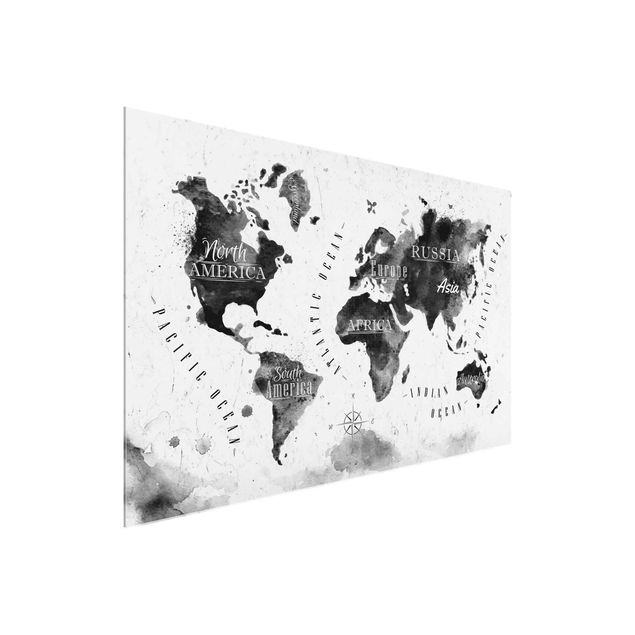 Glasbild - Weltkarte Aquarell schwarz - Quer 3:2